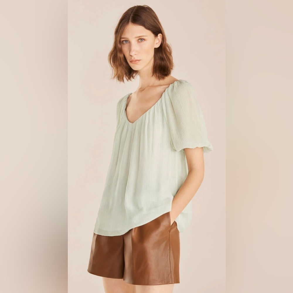 REBECCA TAYLOR Mint Green Puff Sleeve Top